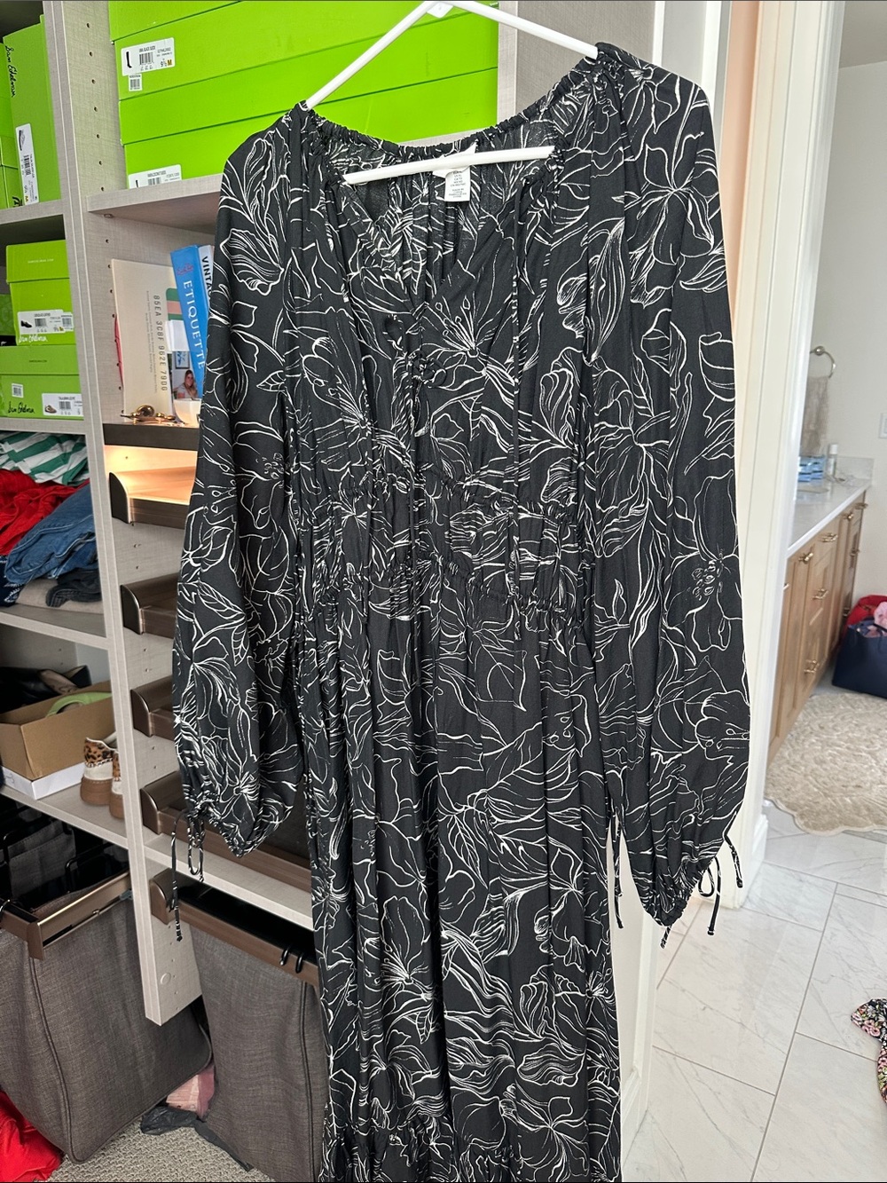 H&M Black Dress with White Floral Print